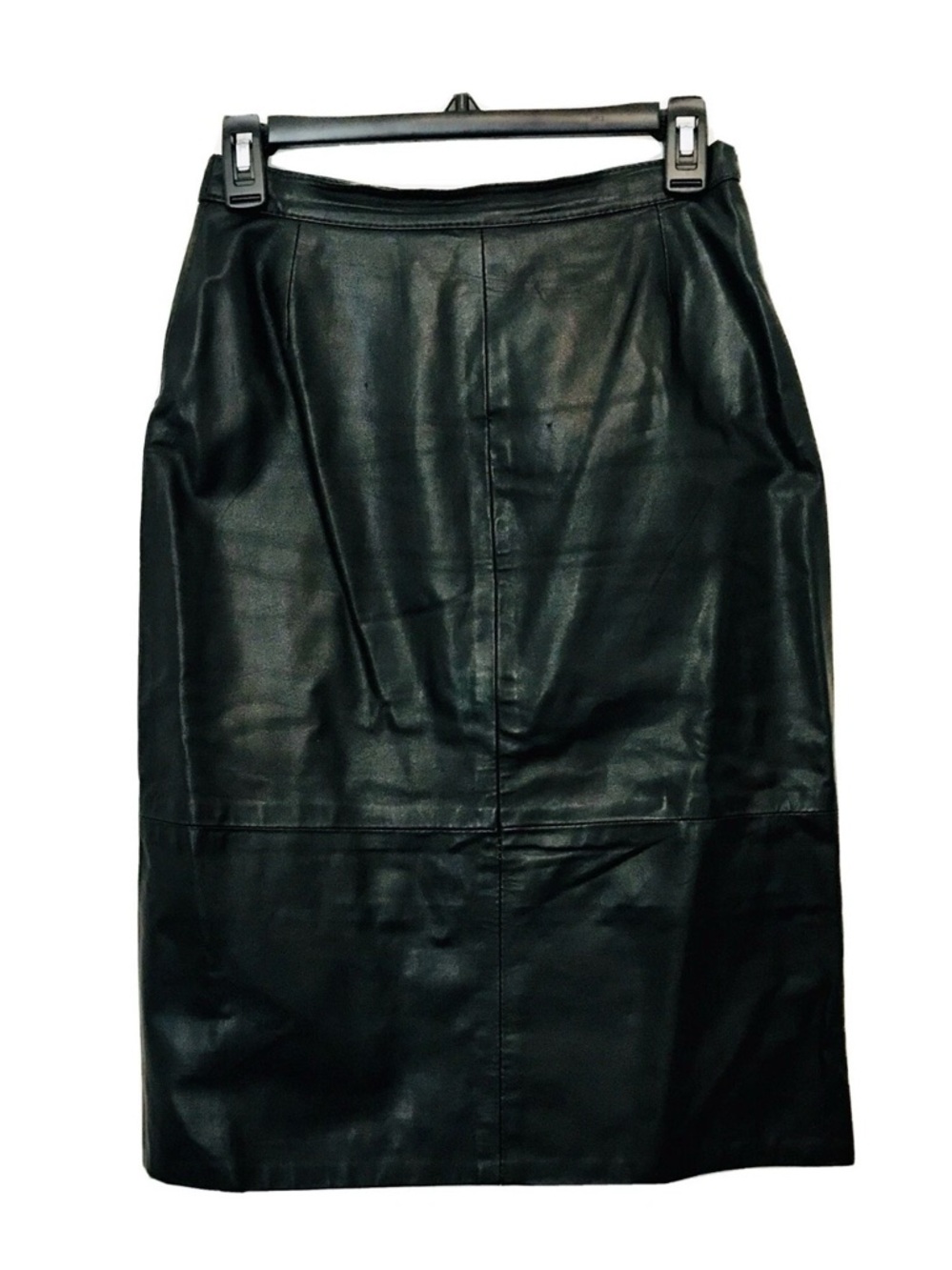 Comint Vintage 1980's Womens Size 7/8 Black Genuine Leather Lined Back Zip Skirt